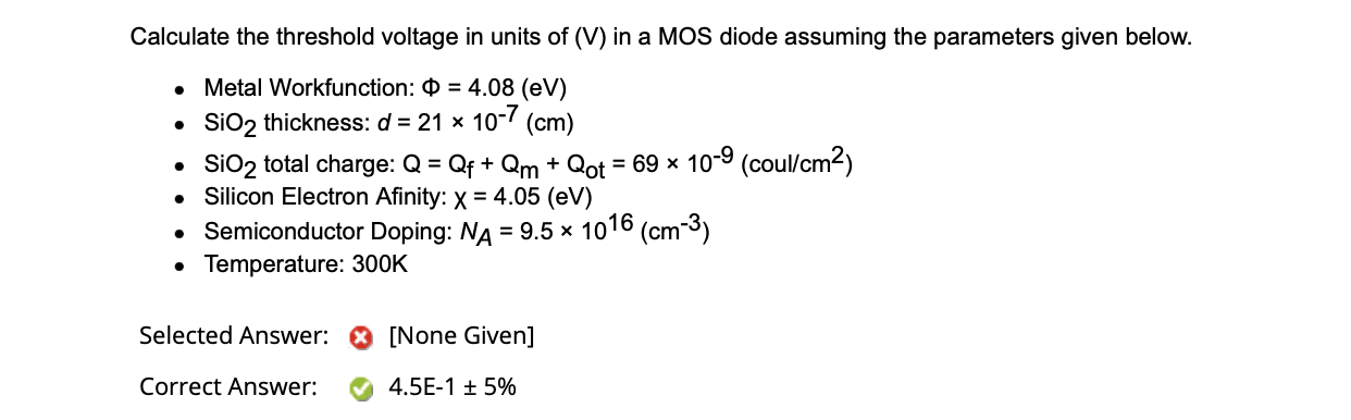 Solved Calculate the threshold voltage in units of (V) in a | Chegg.com