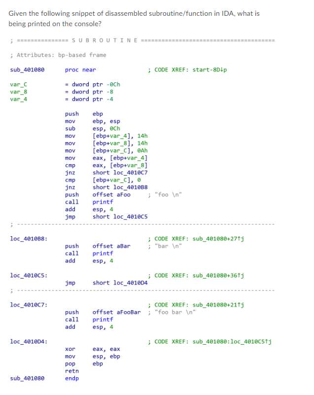 Solved Given the following snippet of disassembled | Chegg.com