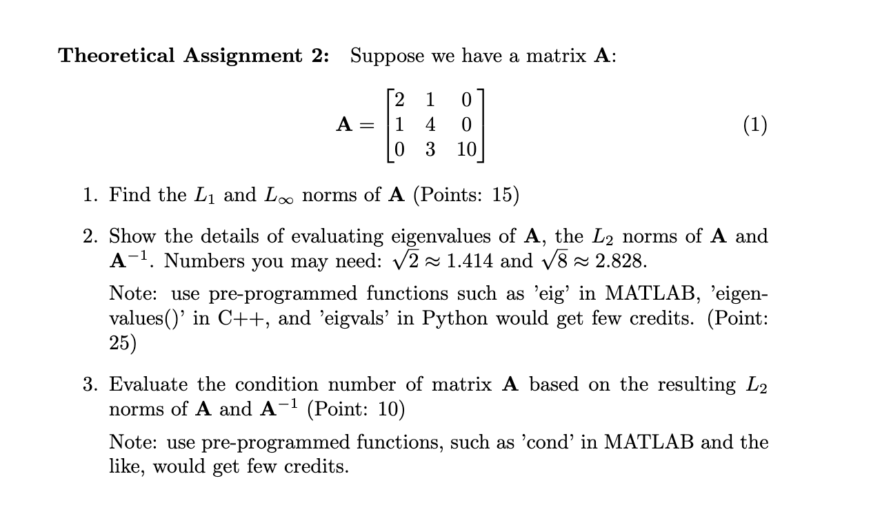 Solved Theoretical Assignment 2 Suppose we have a matrix A