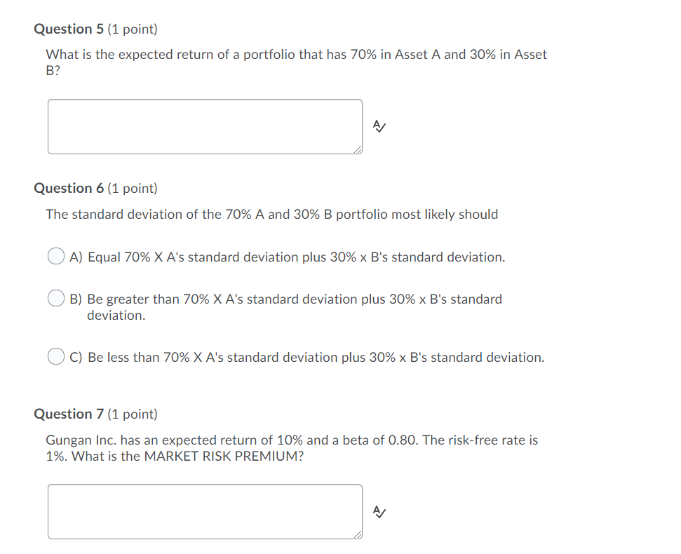Solved Question 5 (1 point) What is the expected return of | Chegg.com