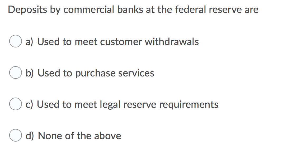 Solved Deposits By Commercial Banks At The Federal Reserve | Chegg.com