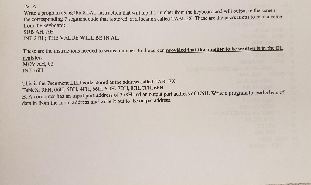 IV. A. Write a program using the XLAT instruction