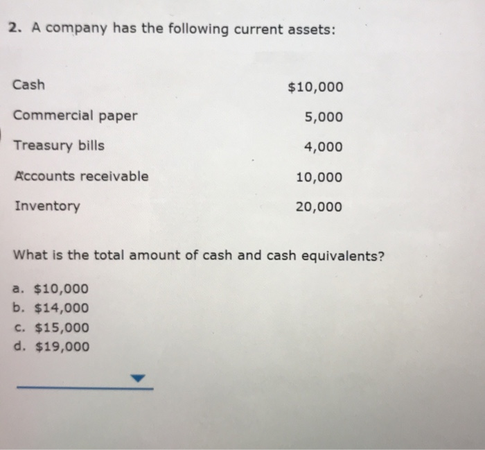 Solved 2. A company has the following current assets Cash