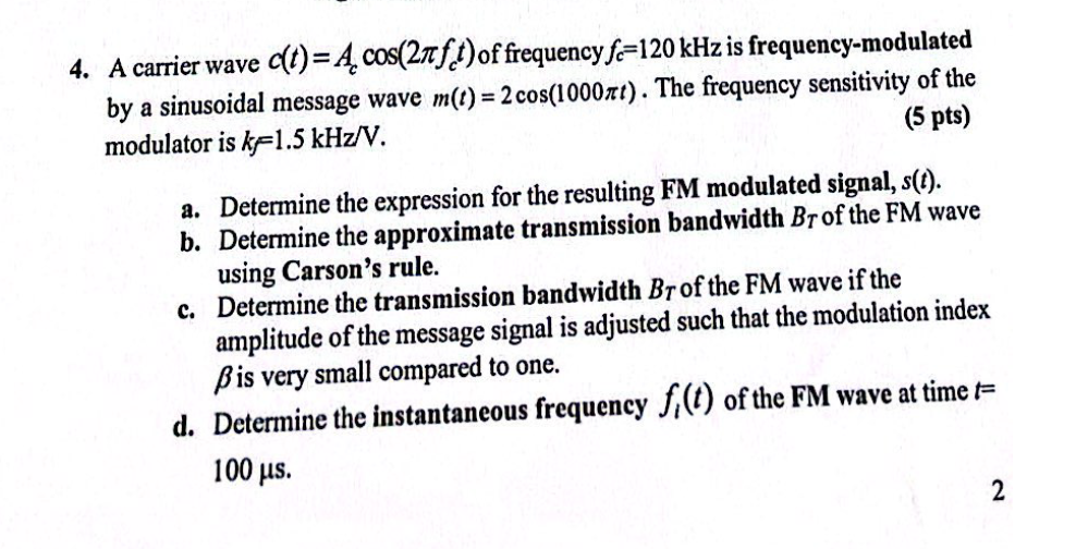 Solved A carrier wave c(t)=Accos(2πfct) of ﻿frequency | Chegg.com