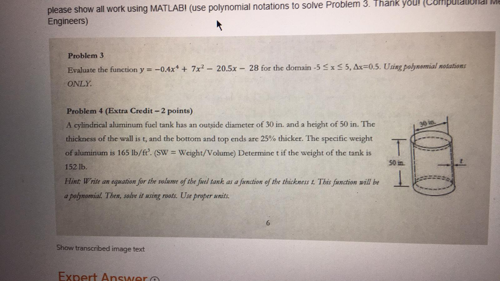 Solved please show all work using MATLAB! (use polynomial | Chegg.com