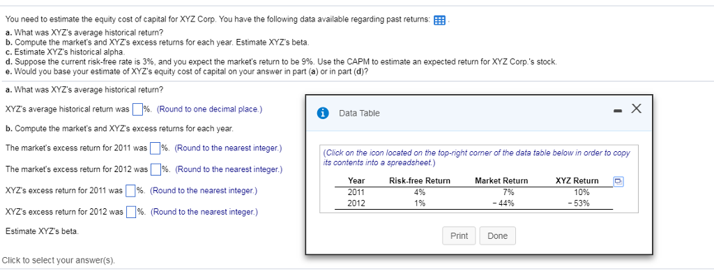 You Need To Estimate The Equity Cost Of Capital For Xyz Corp