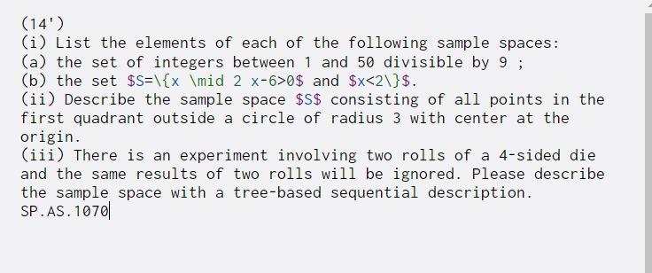 Solved (14') (i) List the elements of each of the following | Chegg.com