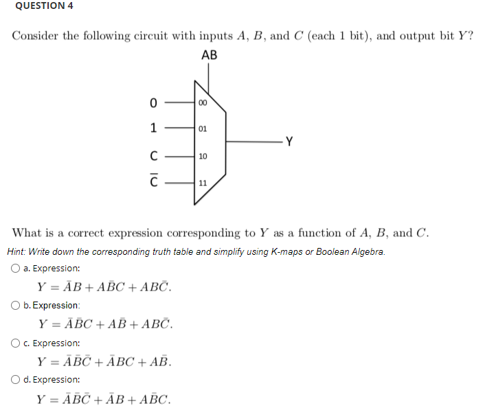 Solved QUESTION 4 Consider the following circuit with inputs | Chegg.com