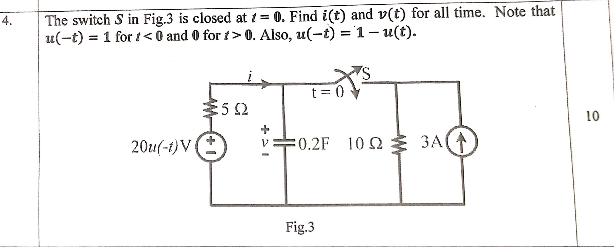 Solved The switch S in Fig. 3 is closed at t=0. Find i(t) | Chegg.com