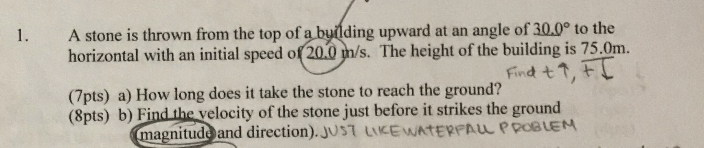 Solved A stone is thrown from the top of a building upward | Chegg.com