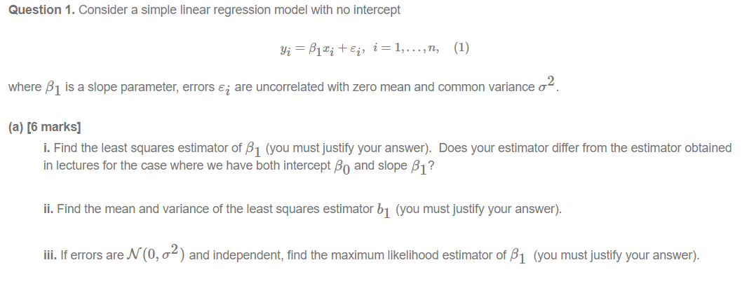 Solved Question 1. Consider a simple linear regression model | Chegg.com