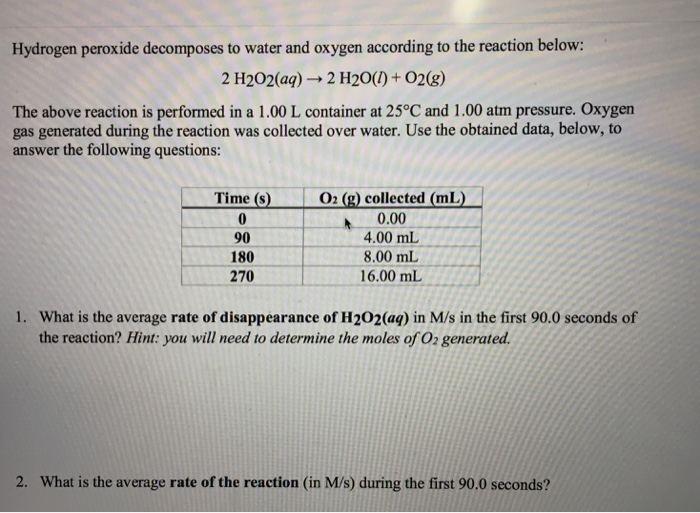 Solved Hydrogen peroxide to water and oxygen
