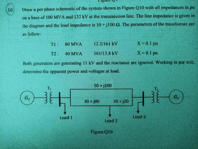 Solved 10. Draw a per phase schematic of the system shown in | Chegg.com