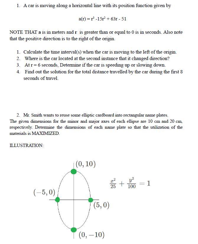 Solved 1. A car is moving along a horizontal line with its | Chegg.com