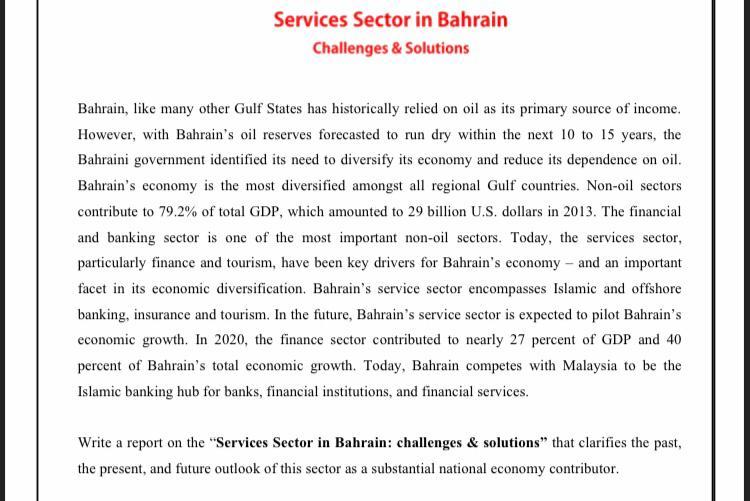 Solved Services Sector In Bahrain Challenges & Solutions | Chegg.com