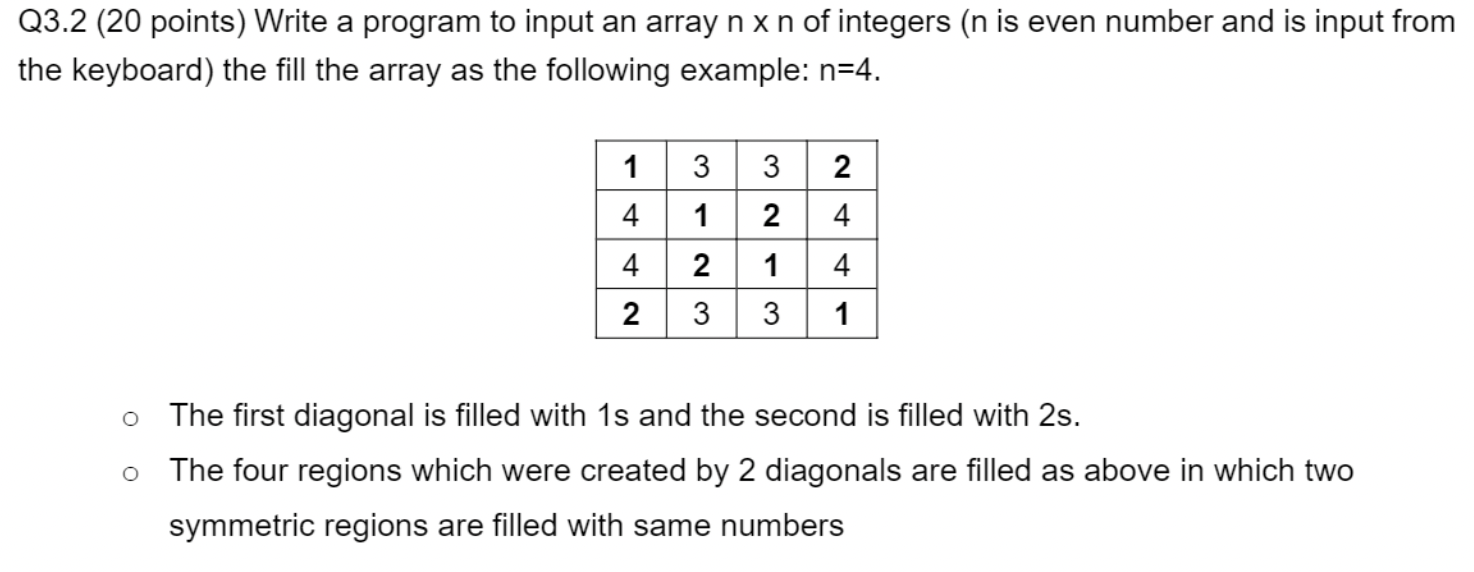 Solved Q3.2 (20 points) Write a program to input an array n | Chegg.com