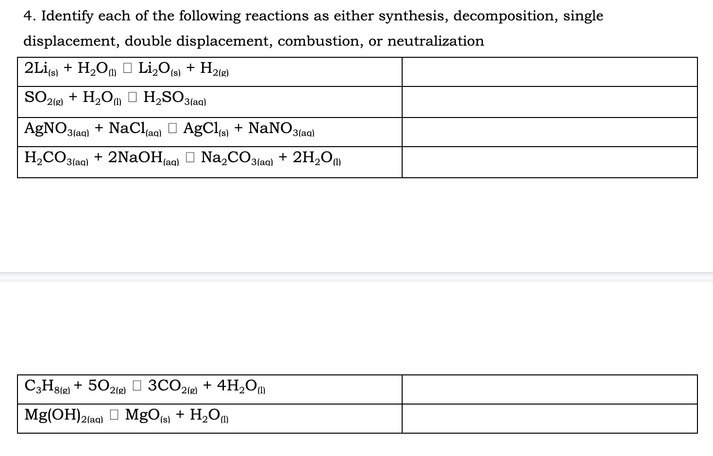 [Solved]: 4. Identify each of the following reactions as e