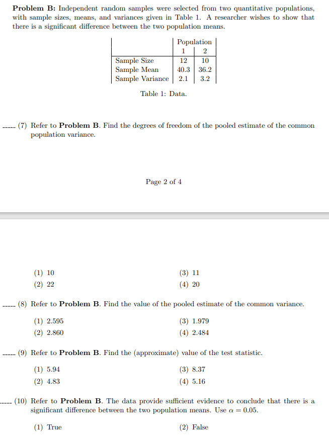 Solved Problem B: Independent Random Samples Were Selected | Chegg.com