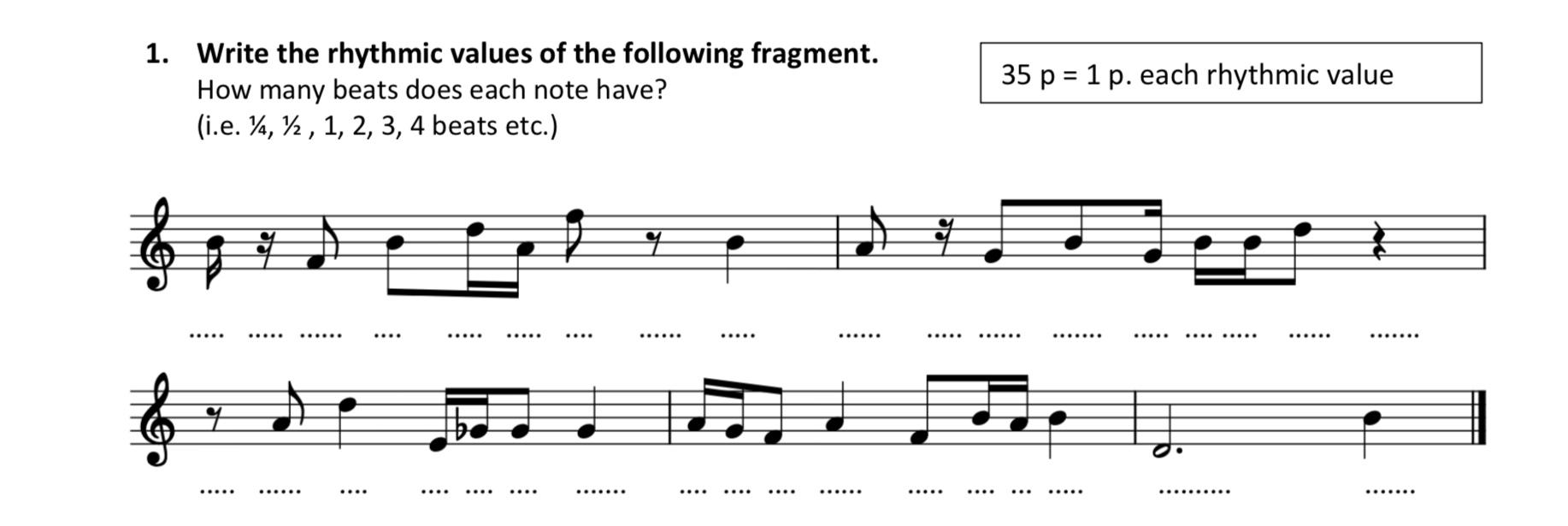 1. Write the rhythmic values of the following | Chegg.com
