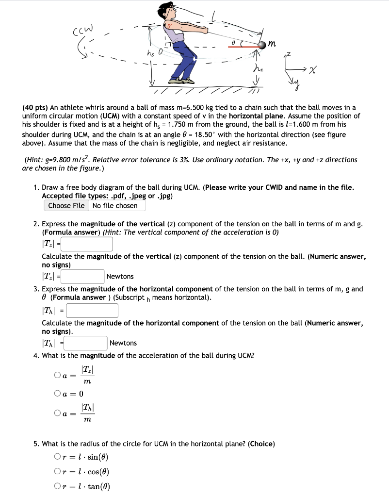 Solved ((W m hs o hz →x (40 pts) An athlete whirls around a | Chegg.com