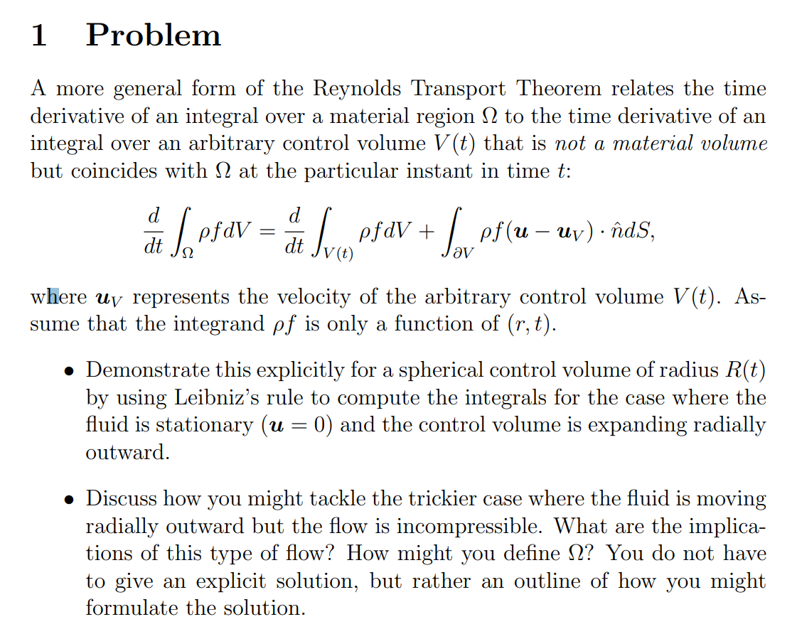 Solved A More General Form Of The Reynolds Transport Theorem | Chegg.com