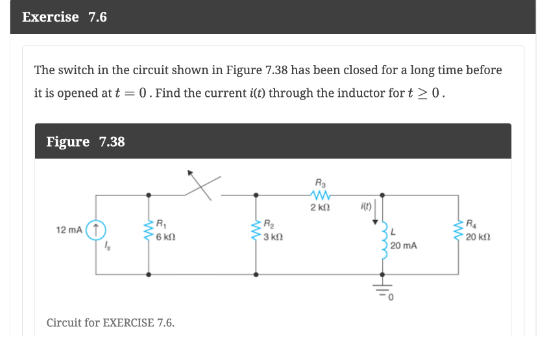 Solved The switch in the circuit shown in Figure 7.38 has | Chegg.com
