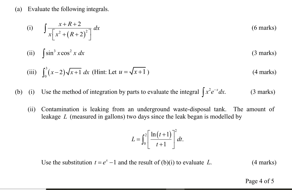 Solved A Evaluate The Following Integrals X R 2 Dx 6 Chegg Com