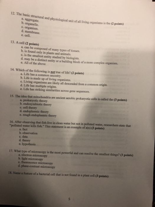Solved 12. The basic structural and physiological unit of | Chegg.com