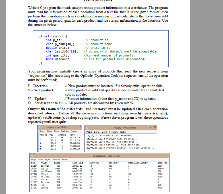 Write a C program that reads and processes product | Chegg.com