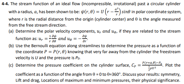 Solved 4-4. The stream function of an ideal flow | Chegg.com