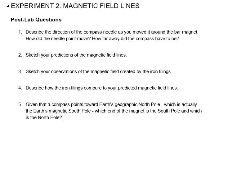 Solved EXPERIMENT 2 FIELD LINES PostLab Questions