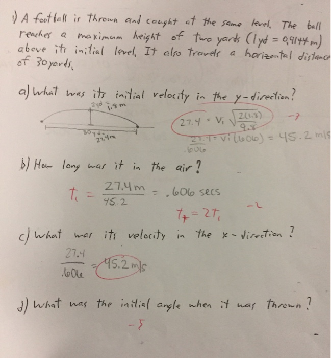 Solved A football is thrown and caught at the same level. | Chegg.com