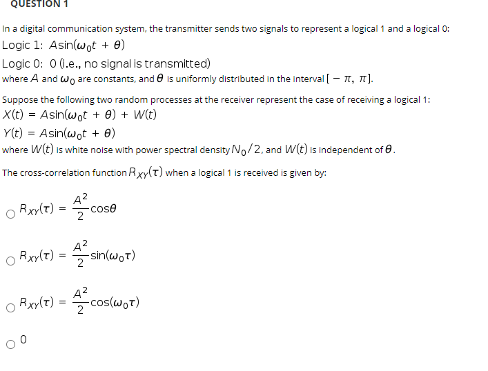 Solved QUESTION 1 In a digital communication system, the | Chegg.com