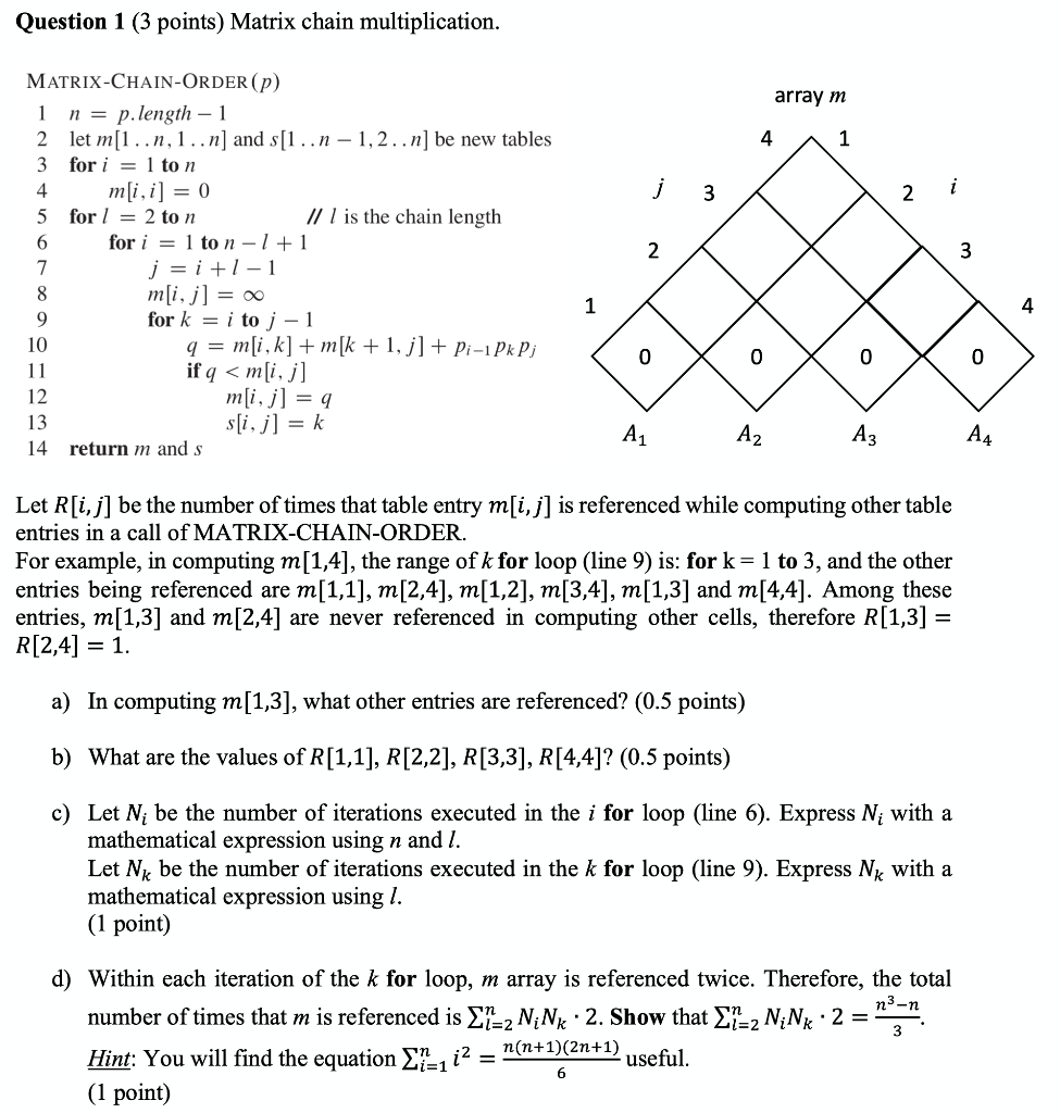 Question 1 3 Points Matrix Chain Multiplication Chegg Com