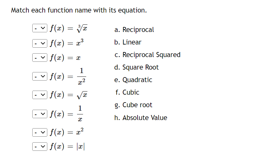 Solved Match Each Function Name With Its Equation F X 3x