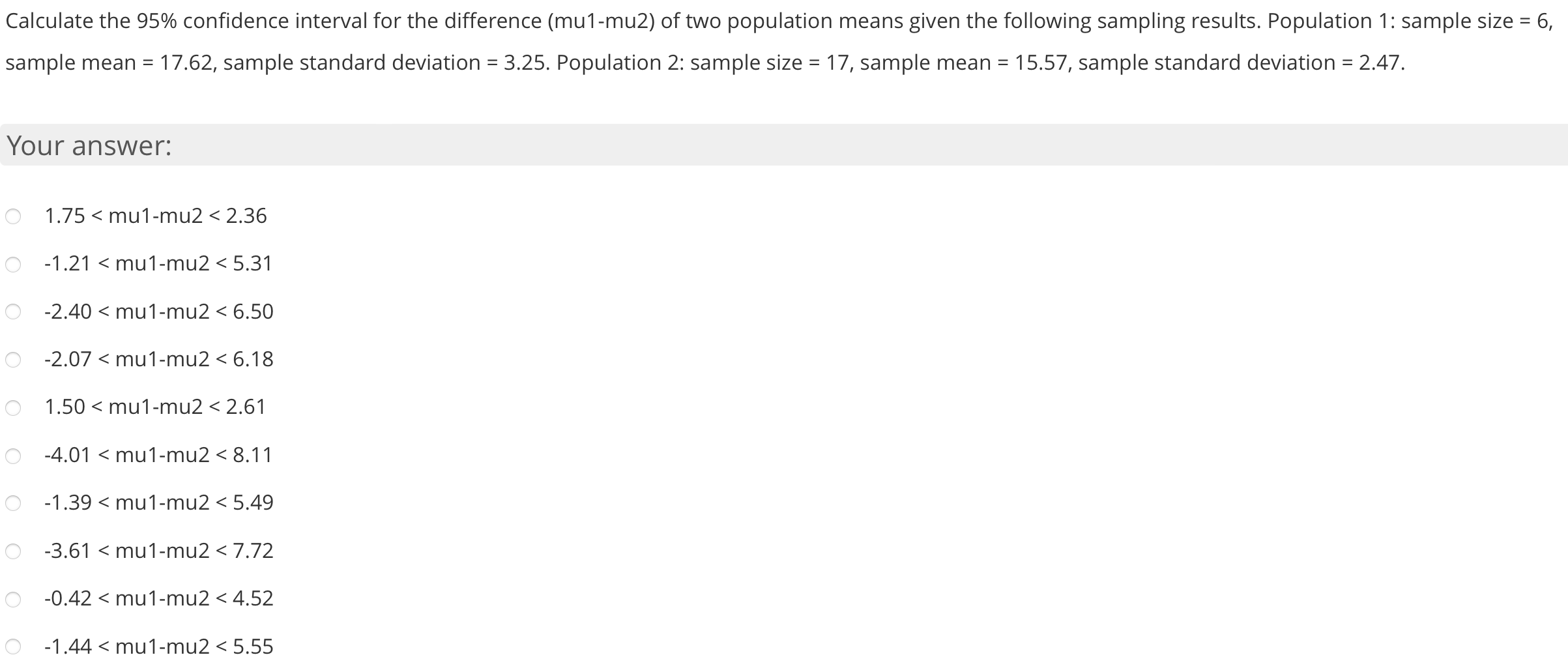Solved Calculate the 95% ﻿confidence interval for the | Chegg.com