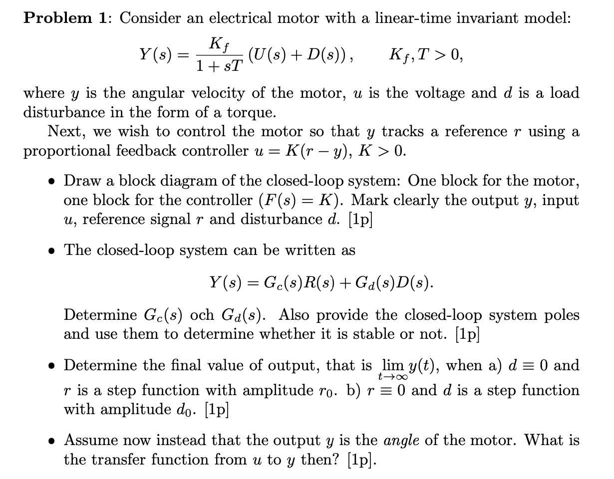 Solved Problem 1: Consider an electrical motor with a | Chegg.com