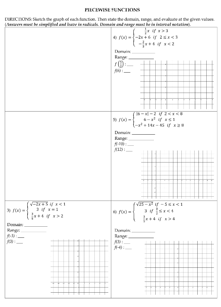 Solved PIECEWISE FUNCTIONS DIRECTIONS: Sketch the graph of | Chegg.com