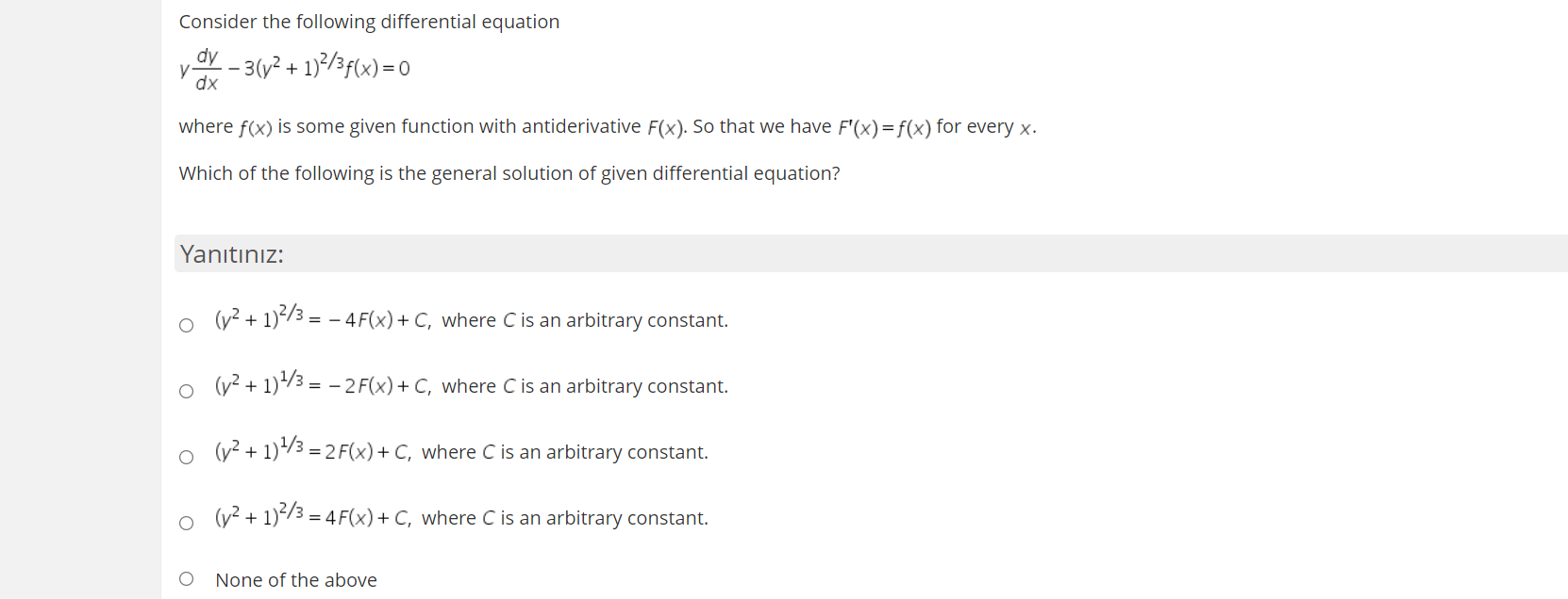 Solved Consider the following differential equation dy - | Chegg.com