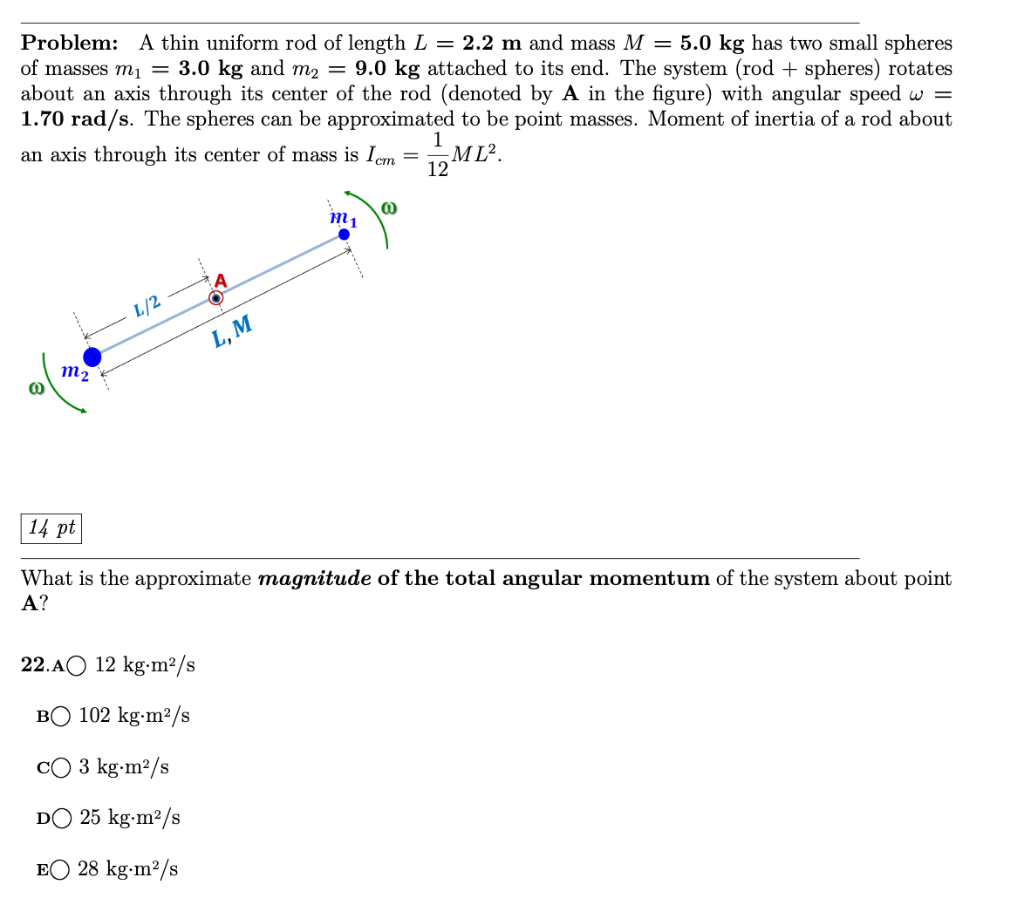 Solved Problem: A thin uniform rod of length L = 2.2 m and | Chegg.com