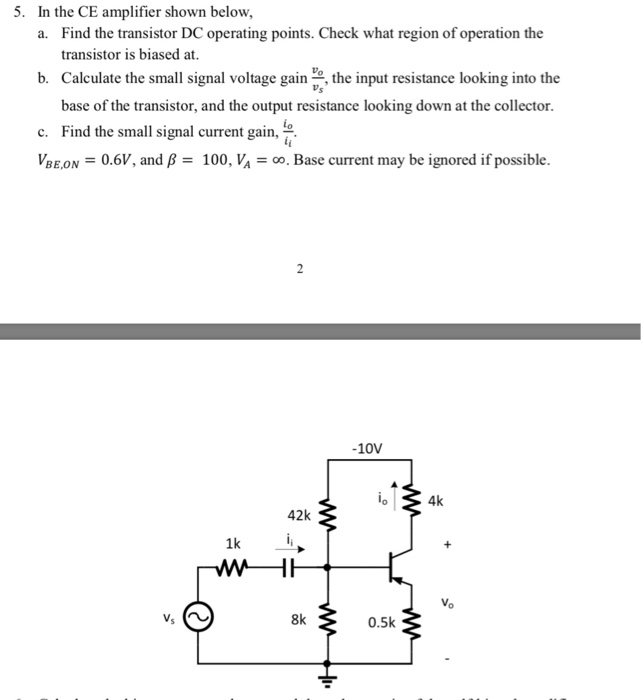 Solved 5. In the CE amplifier shown below, Find the | Chegg.com