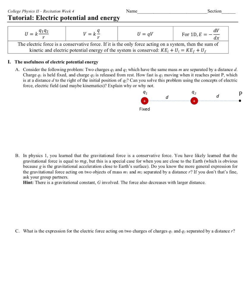 Solved Name Section College Physics II - Recitation Week 4 | Chegg.com