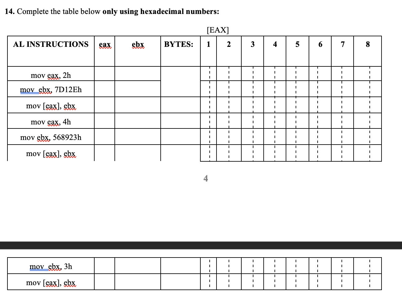 Solved 14. Complete the table below only using hexadecimal | Chegg.com