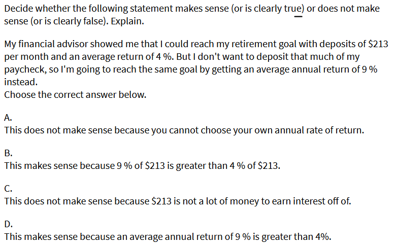 Solved Decide whether the following statement makes sense | Chegg.com