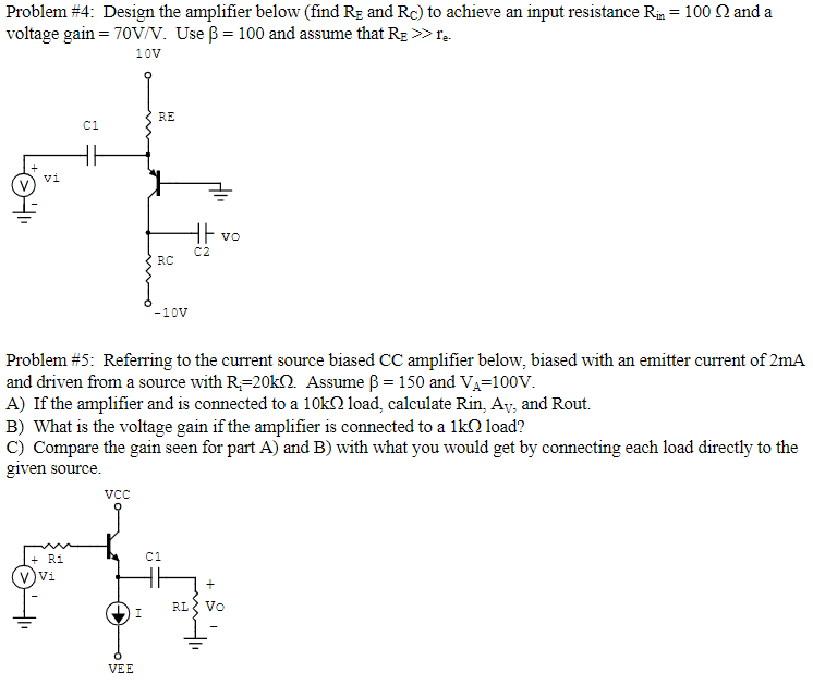 Solved Problem #4: Design the amplifier below (find RE and | Chegg.com