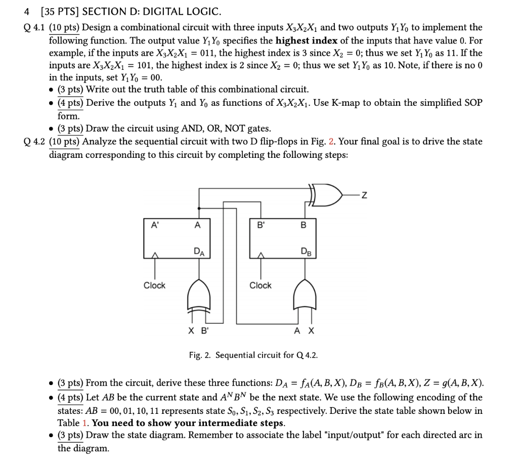 Solved 4 [35 PTS] SECTION D: DIGITAL LOGIC. Q4.1 (10 Pts) | Chegg.com