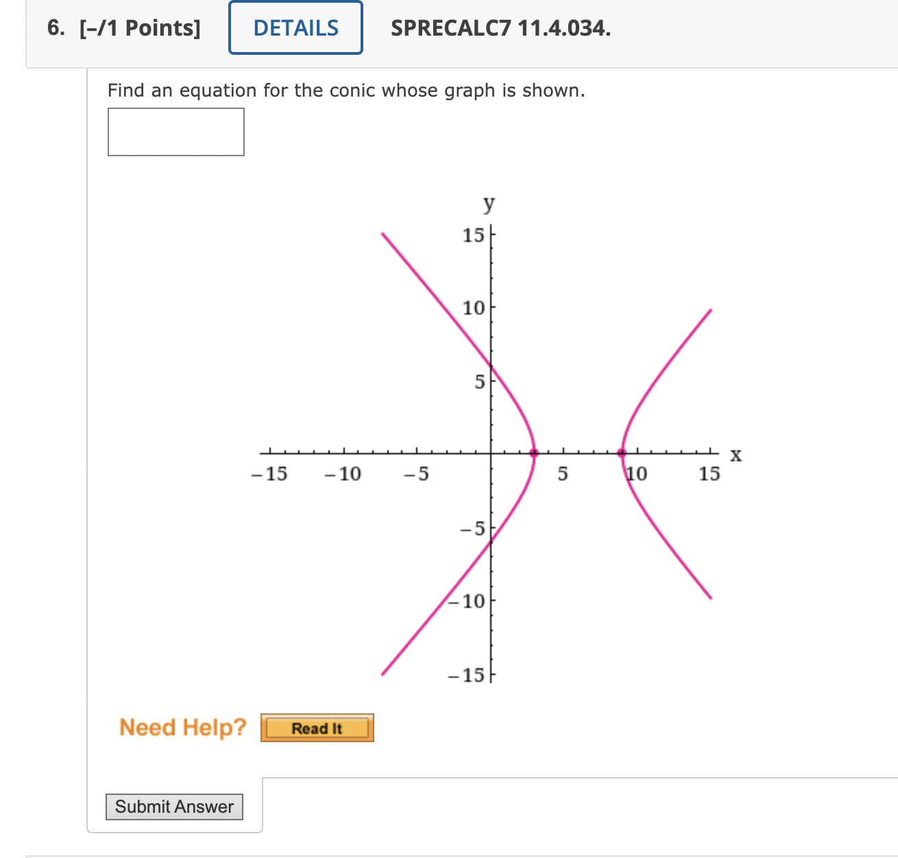 Solved Find an equation for the conic whose graph is shown. | Chegg.com