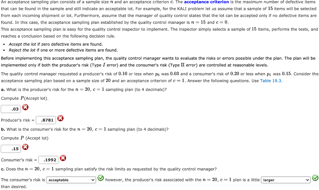 Solved An Acceptance Sampling Plan Consists Of A Sample Size | Chegg.com