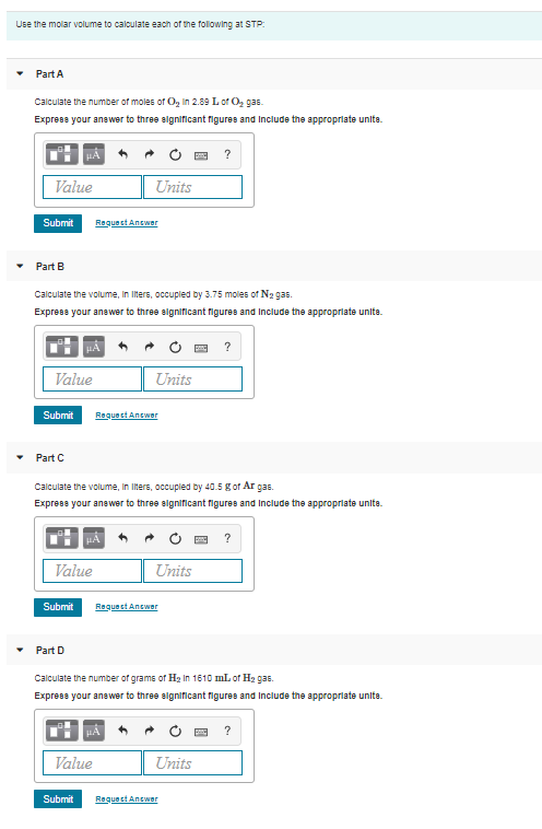 Solved Use the molar volume to calculate each of the | Chegg.com