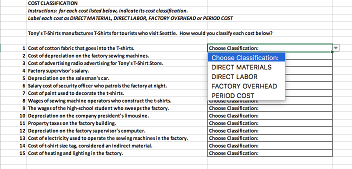 Solved COST CLASSIFICATION Instructions: for each cost | Chegg.com